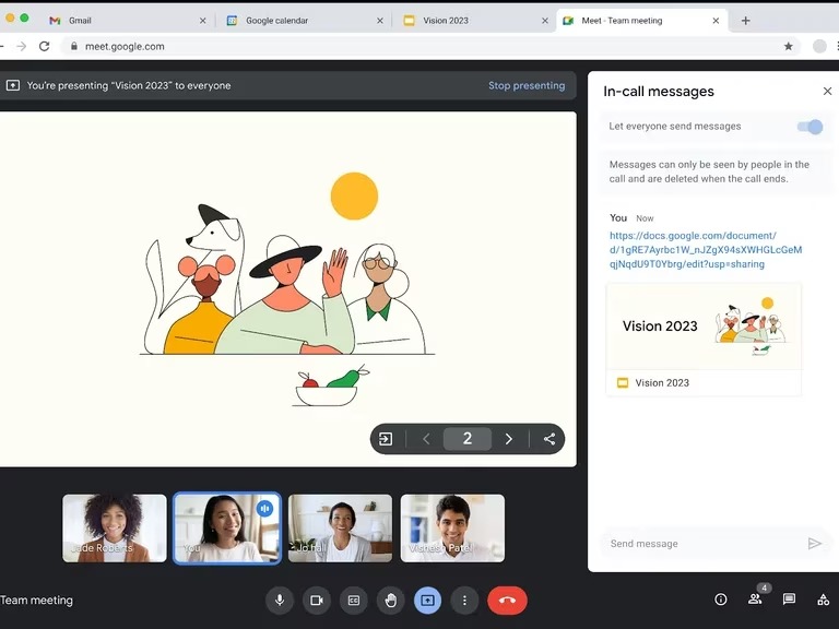 Google Meet permite enviar archivos durante una reunión por medio del chat. (Google)