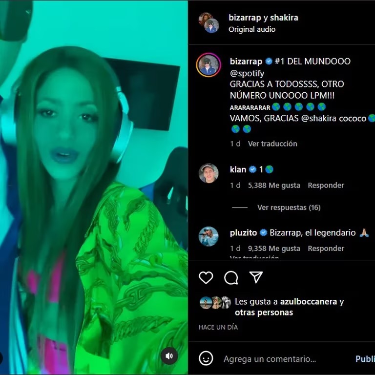 La Session #53 de Bizarrap y Shakira llegó a ocupar el primer lugar en la lista del Top 50 Global de Spotify el mismo día en el que fue lanzada en la plataforma