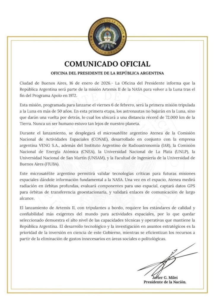 Comunicado de Presidencia de la Nación. 